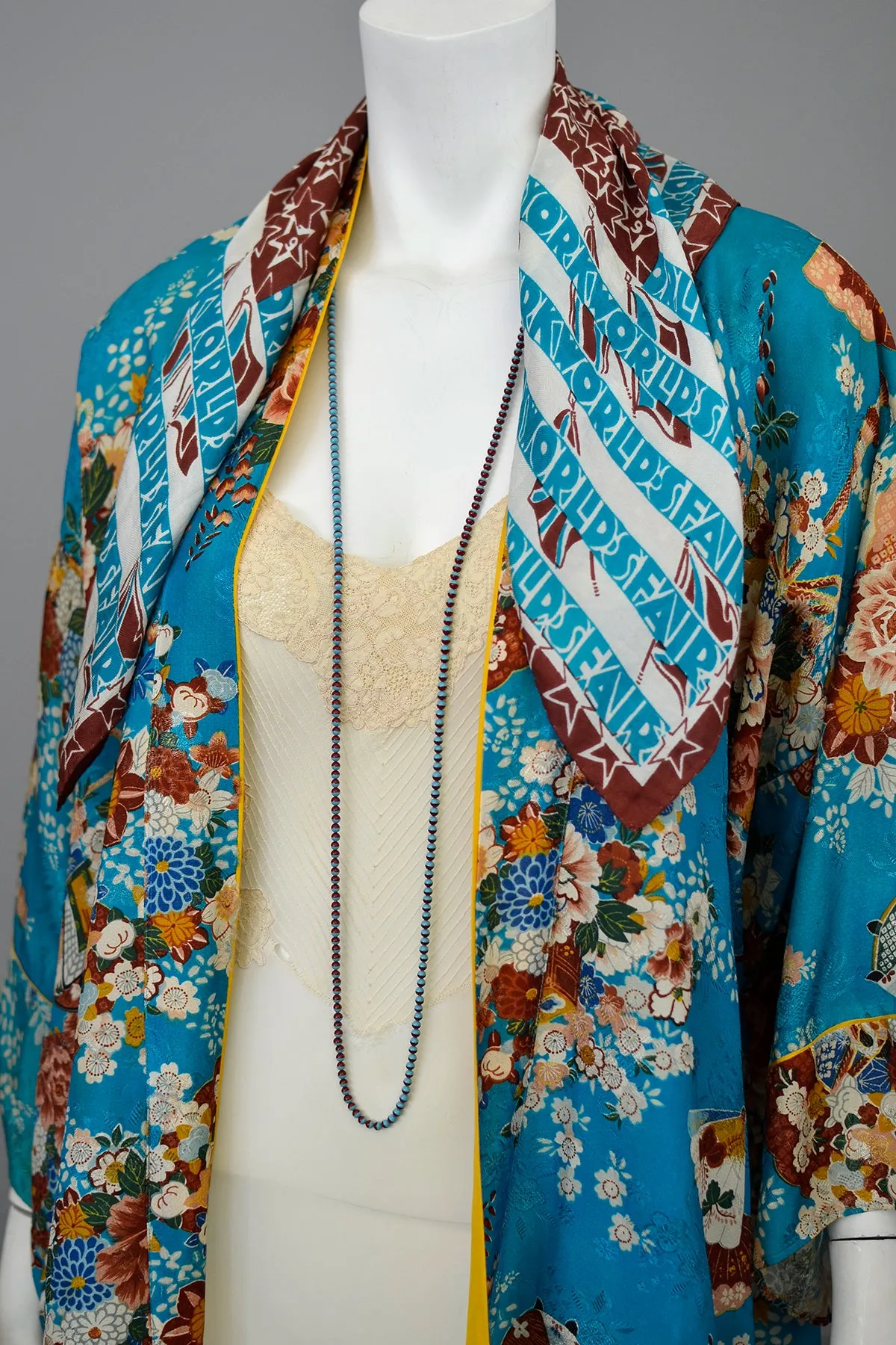 1940s Hand Printed Rayon Kimono Robe made in Japan