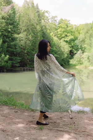 Alexis Long Lace Kimono in Sage Green