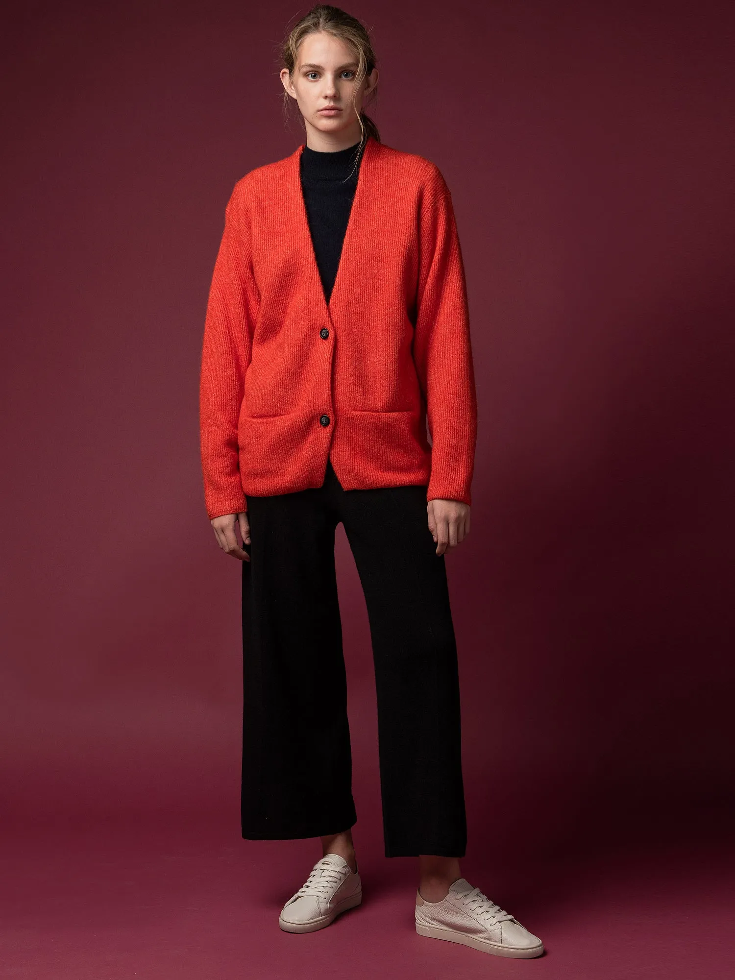 Alpaca Curved Sleeve Cardigan_Red Orange