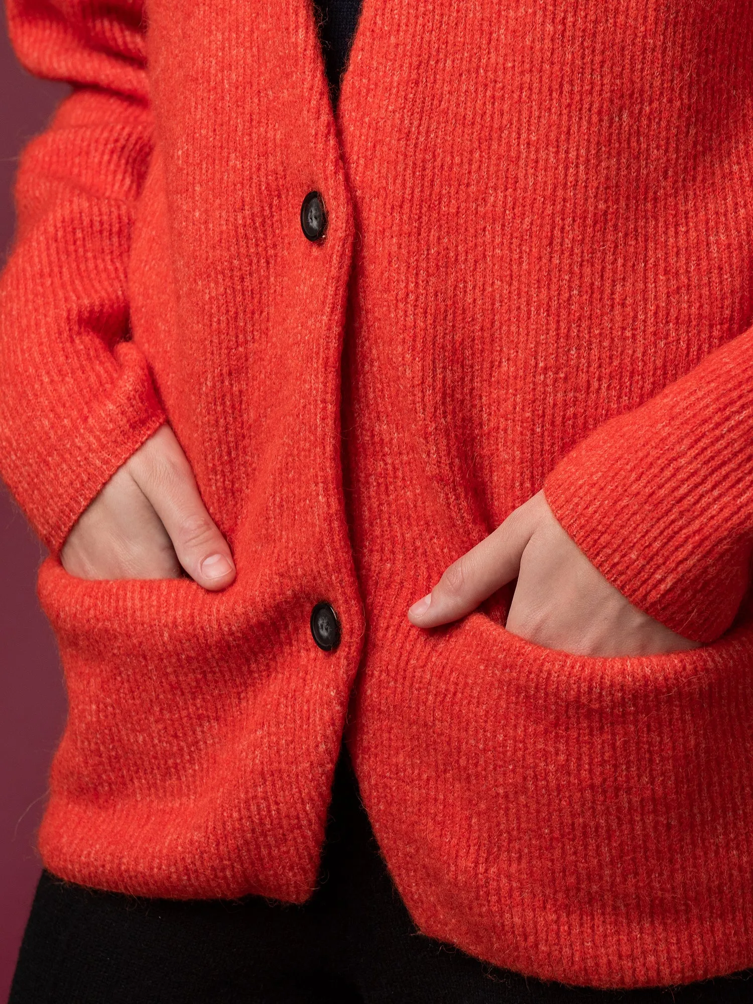 Alpaca Curved Sleeve Cardigan_Red Orange