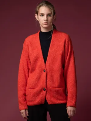 Alpaca Curved Sleeve Cardigan_Red Orange