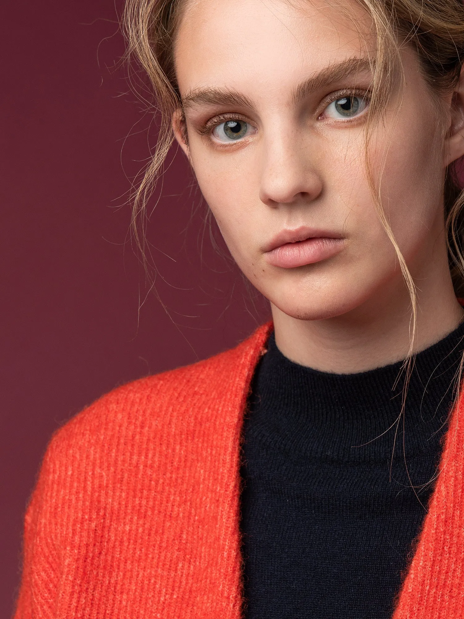 Alpaca Curved Sleeve Cardigan_Red Orange