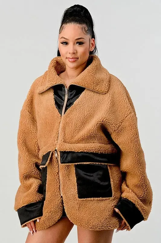 Athina Oversized Sherpa With Contrast Jacket