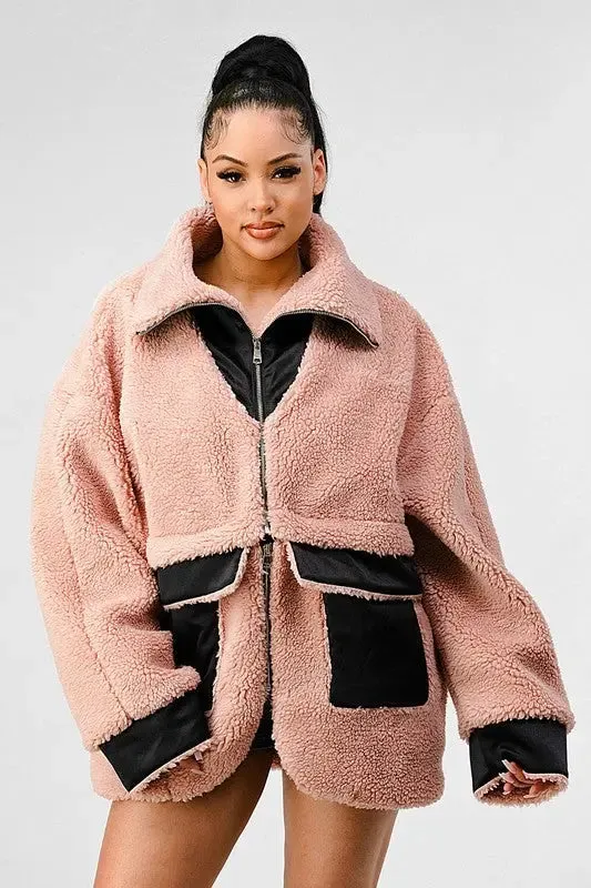 Athina Oversized Sherpa With Contrast Jacket