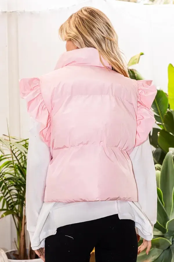 Bucketlist Ruffle Sleeve Crop Down Vest