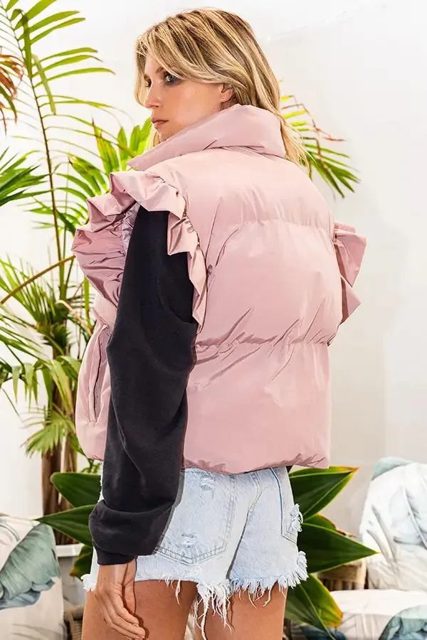 Bucketlist Ruffle Sleeve Crop Down Vest