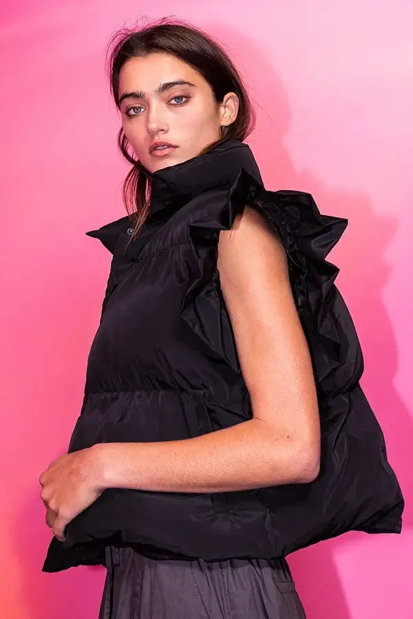 Bucketlist Ruffle Sleeve Crop Down Vest
