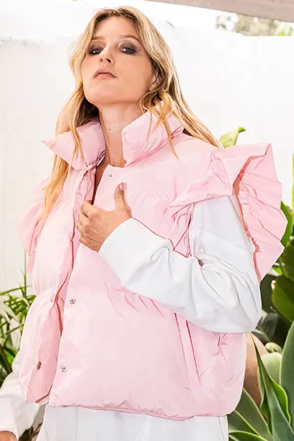 Bucketlist Ruffle Sleeve Crop Down Vest