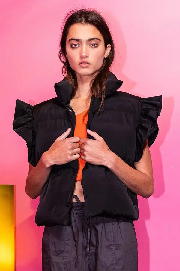 Bucketlist Ruffle Sleeve Crop Down Vest