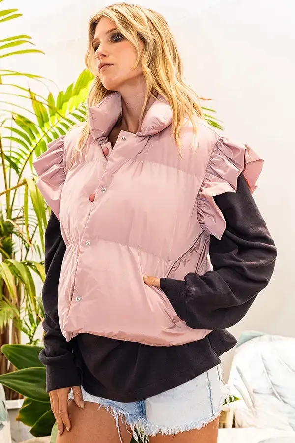 Bucketlist Ruffle Sleeve Crop Down Vest