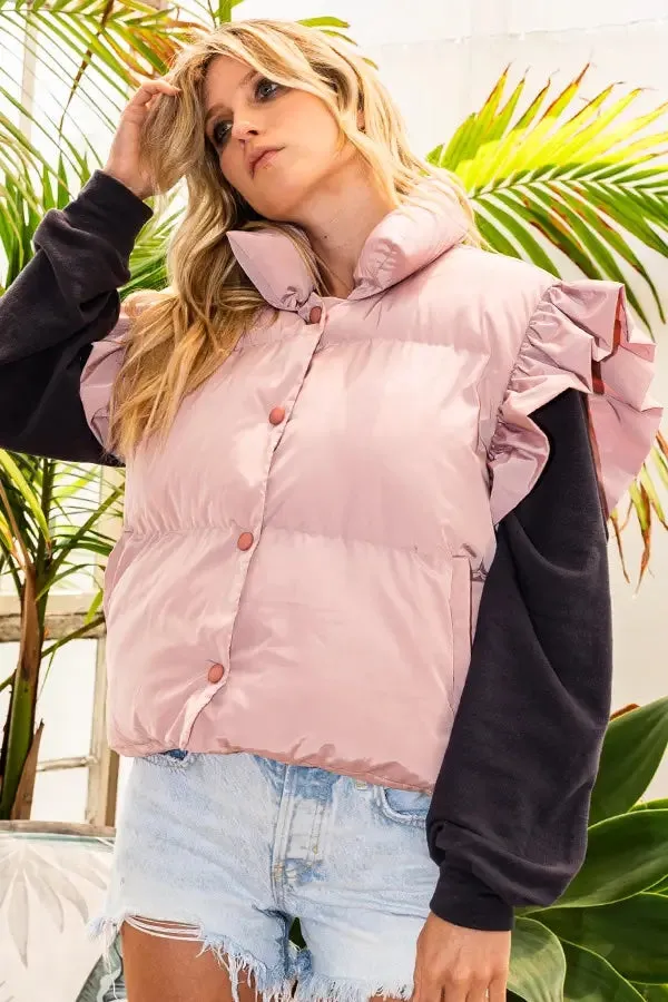 Bucketlist Ruffle Sleeve Crop Down Vest