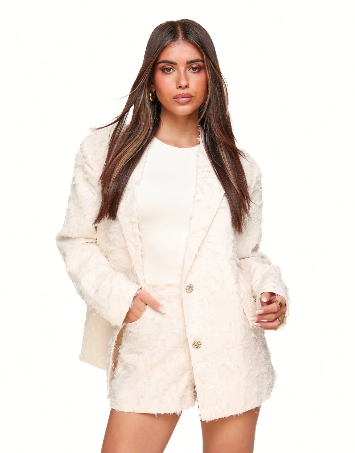Creme Gedetailleerde Oversized - Blazer