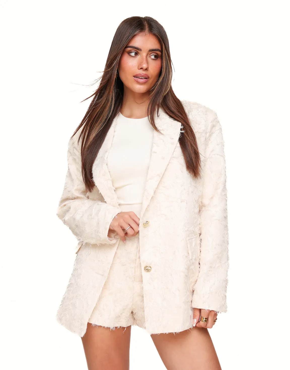 Creme Gedetailleerde Oversized - Blazer