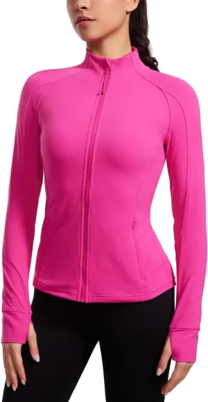 CRZ YOGA Butterluxe Womens Full Zip Workout Jackets Slim Fit Track Athletic Tops with Thumb Holes