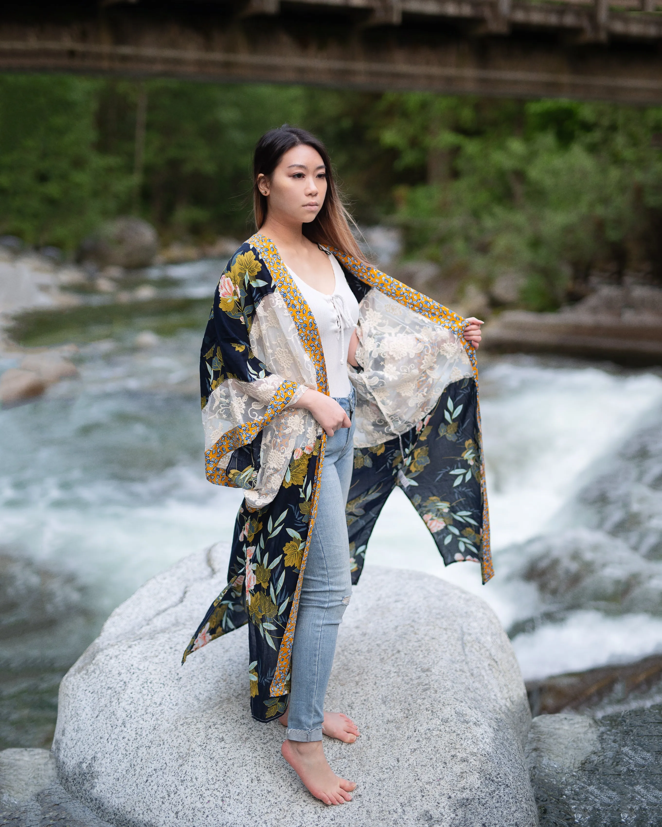 Dusk Floral Print and Lace with Kimono Sleeves