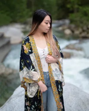 Dusk Floral Print and Lace with Kimono Sleeves