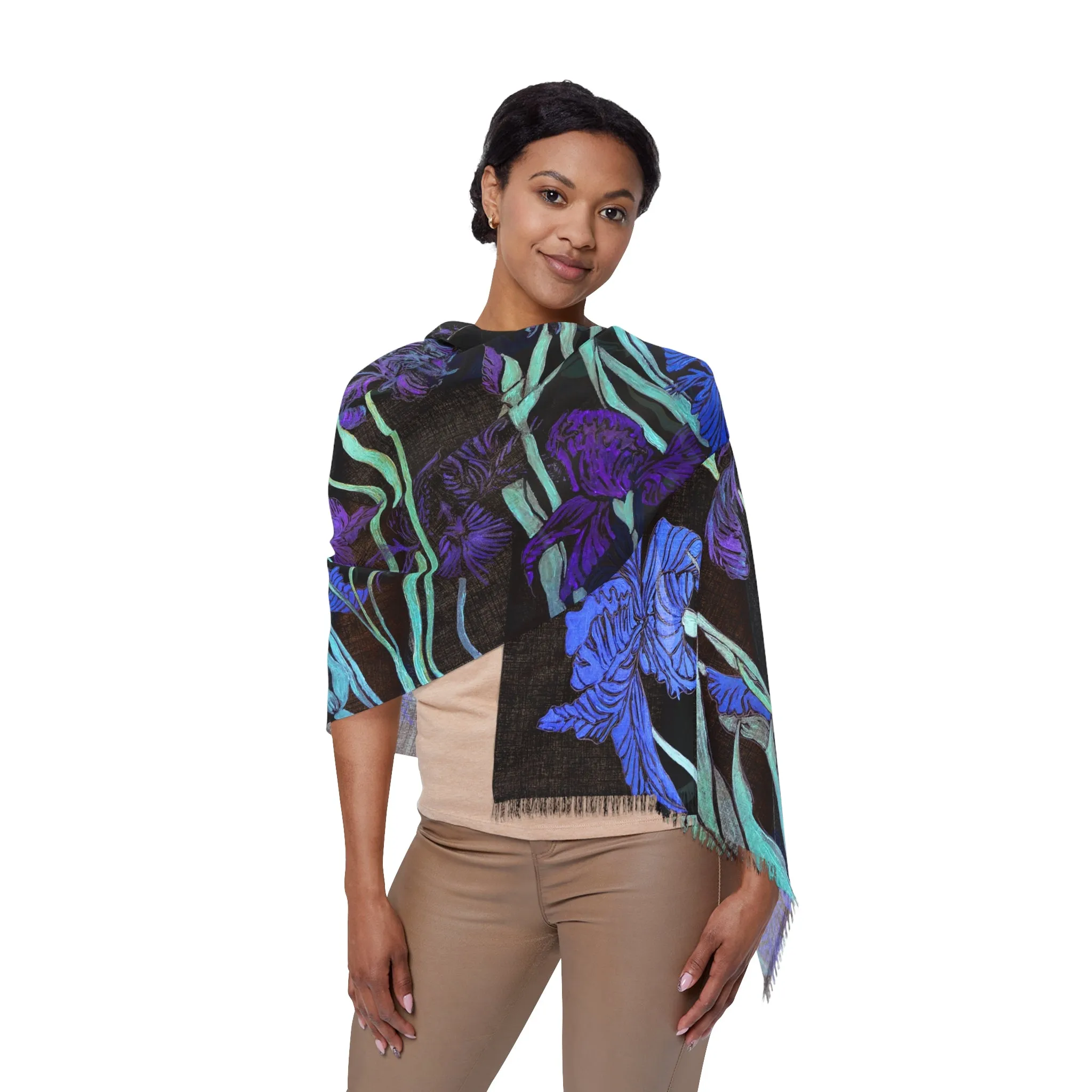 Hand Painted Scarf-Night Irises