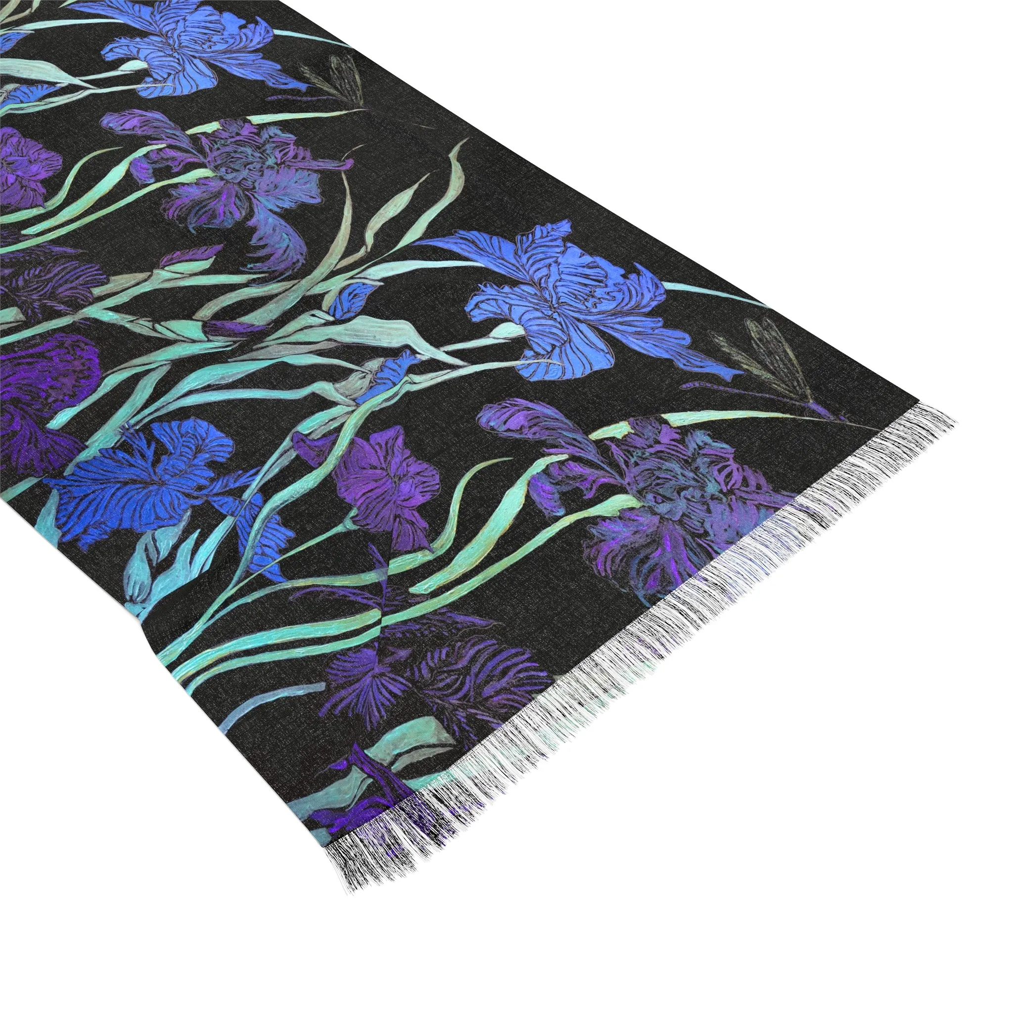 Hand Painted Scarf-Night Irises
