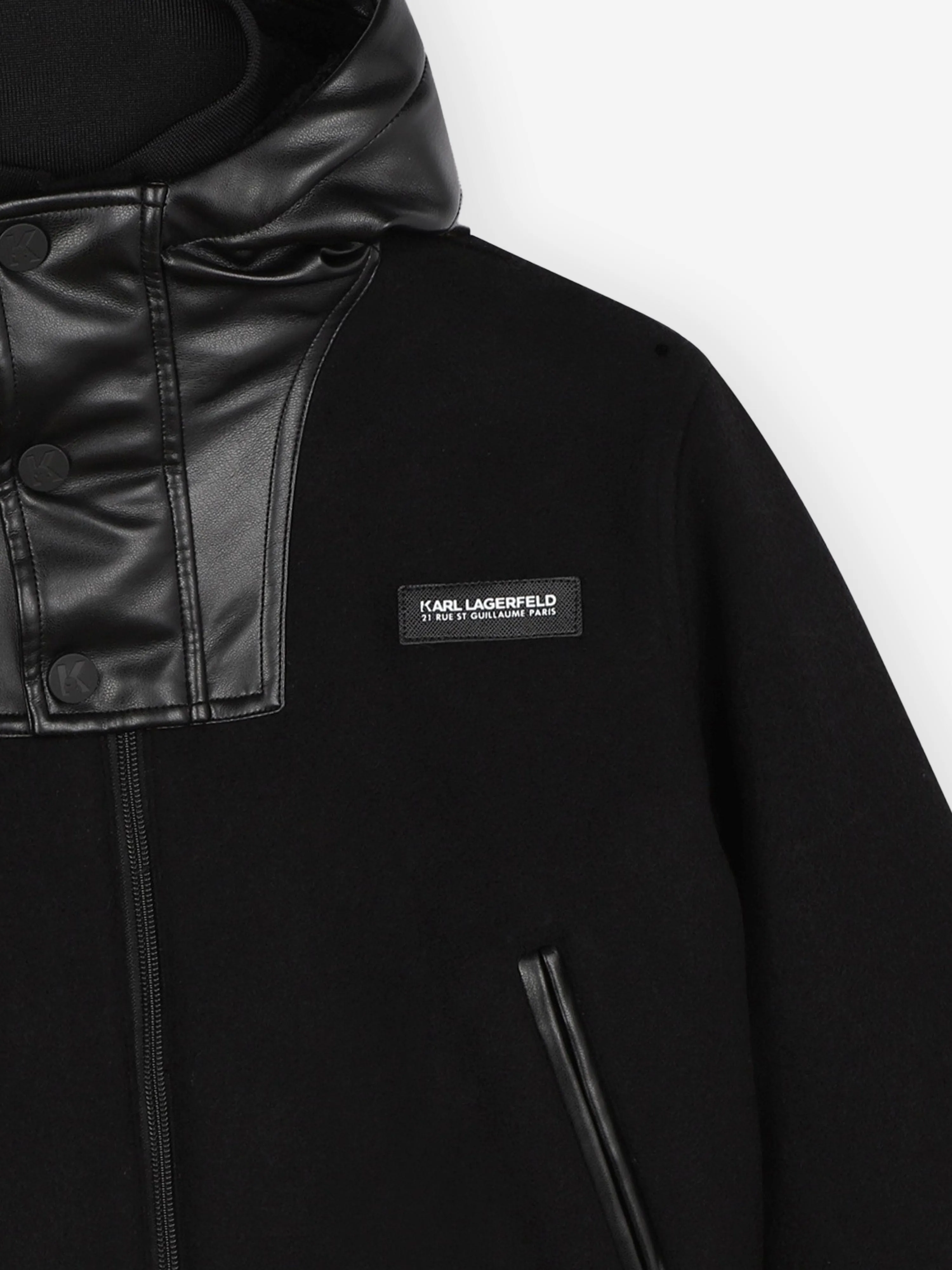 Karl Lagerfeld Boys Mixed Fabric Hooded Jacket in Black