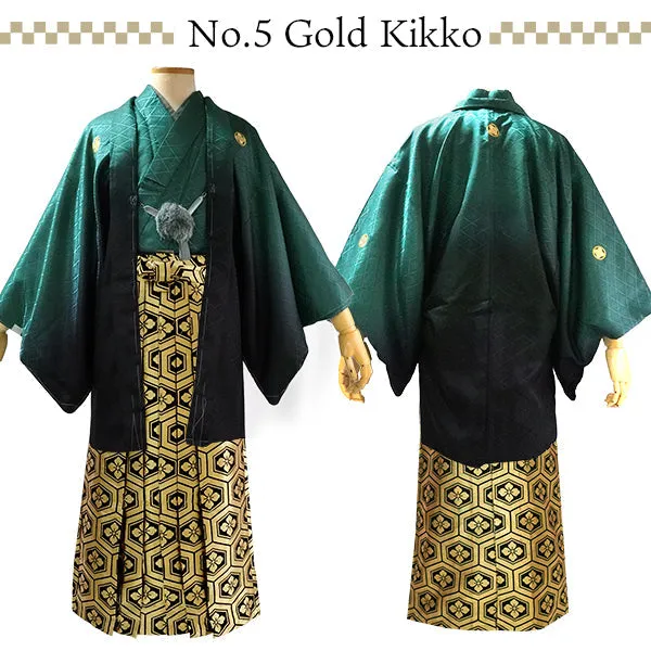 Men's Formal Kimono, Haori, and Hakama 12-Piece FULL Set ＜Green blur＞