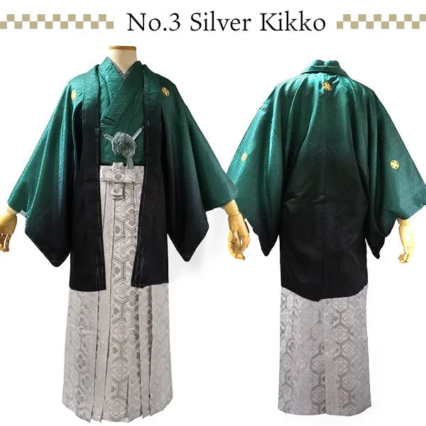 Men's Formal Kimono, Haori, and Hakama 12-Piece FULL Set ＜Green blur＞