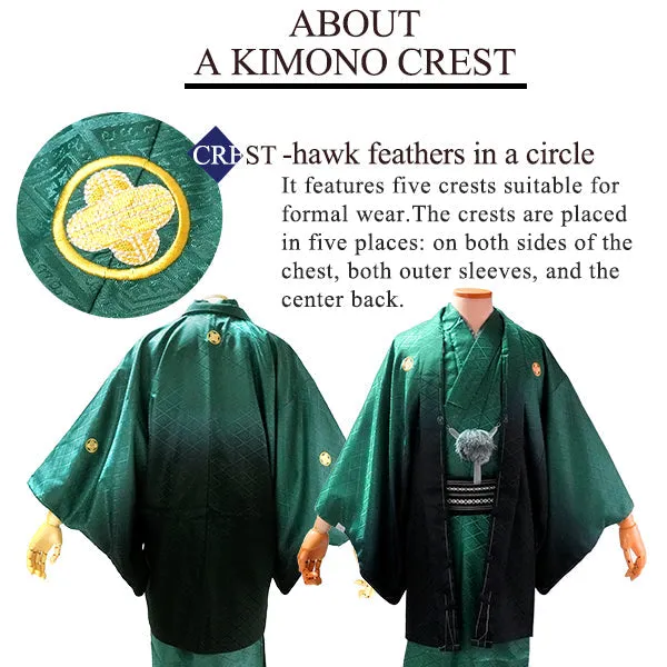 Men's Formal Kimono, Haori, and Hakama 12-Piece FULL Set ＜Green blur＞