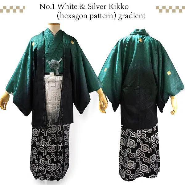 Men's Formal Kimono, Haori, and Hakama 12-Piece FULL Set ＜Green blur＞