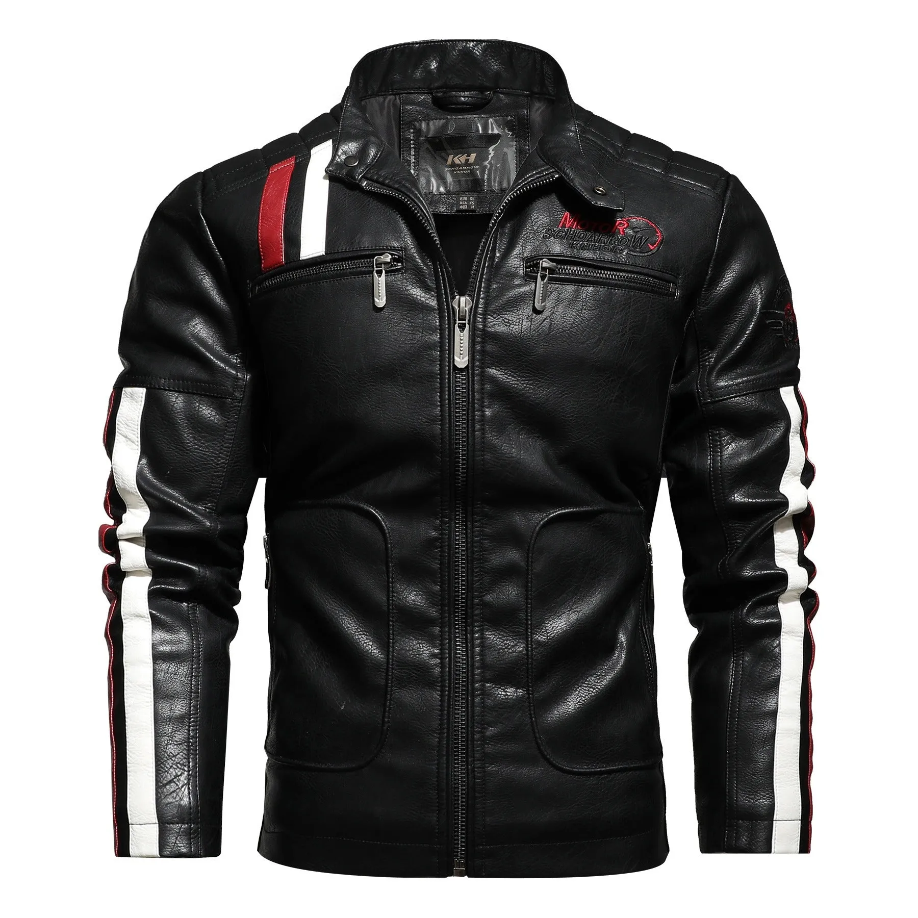 Men′s Leather Jacket Color Matching Motorcycle Pu Leather Jacket | KH-168