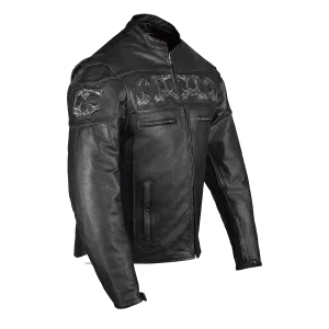 MJ535 Reflective Skull Premium Cowhide Leather Motorcycle Jacket