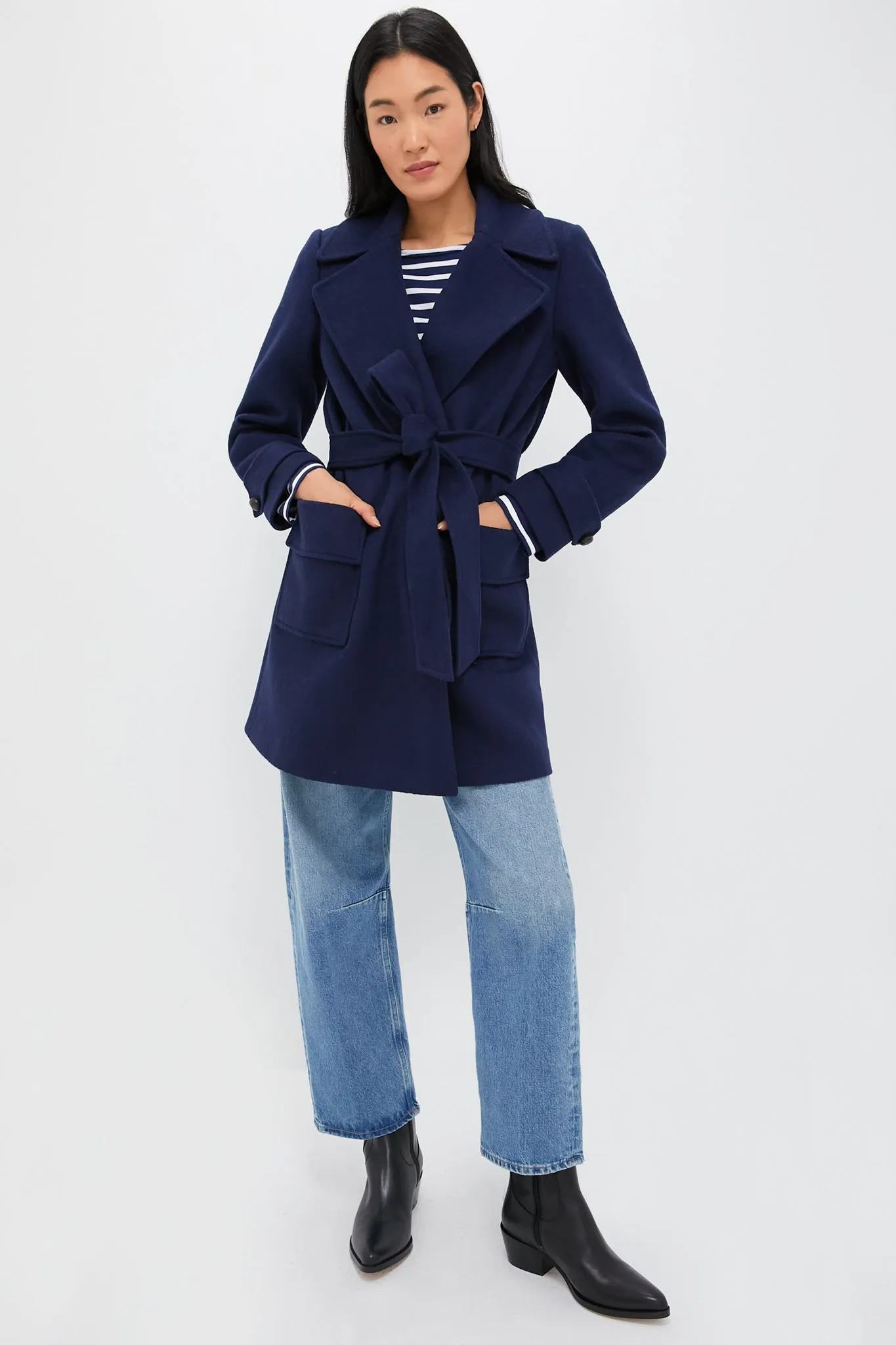 Navy Wool Ives Wrap Coat