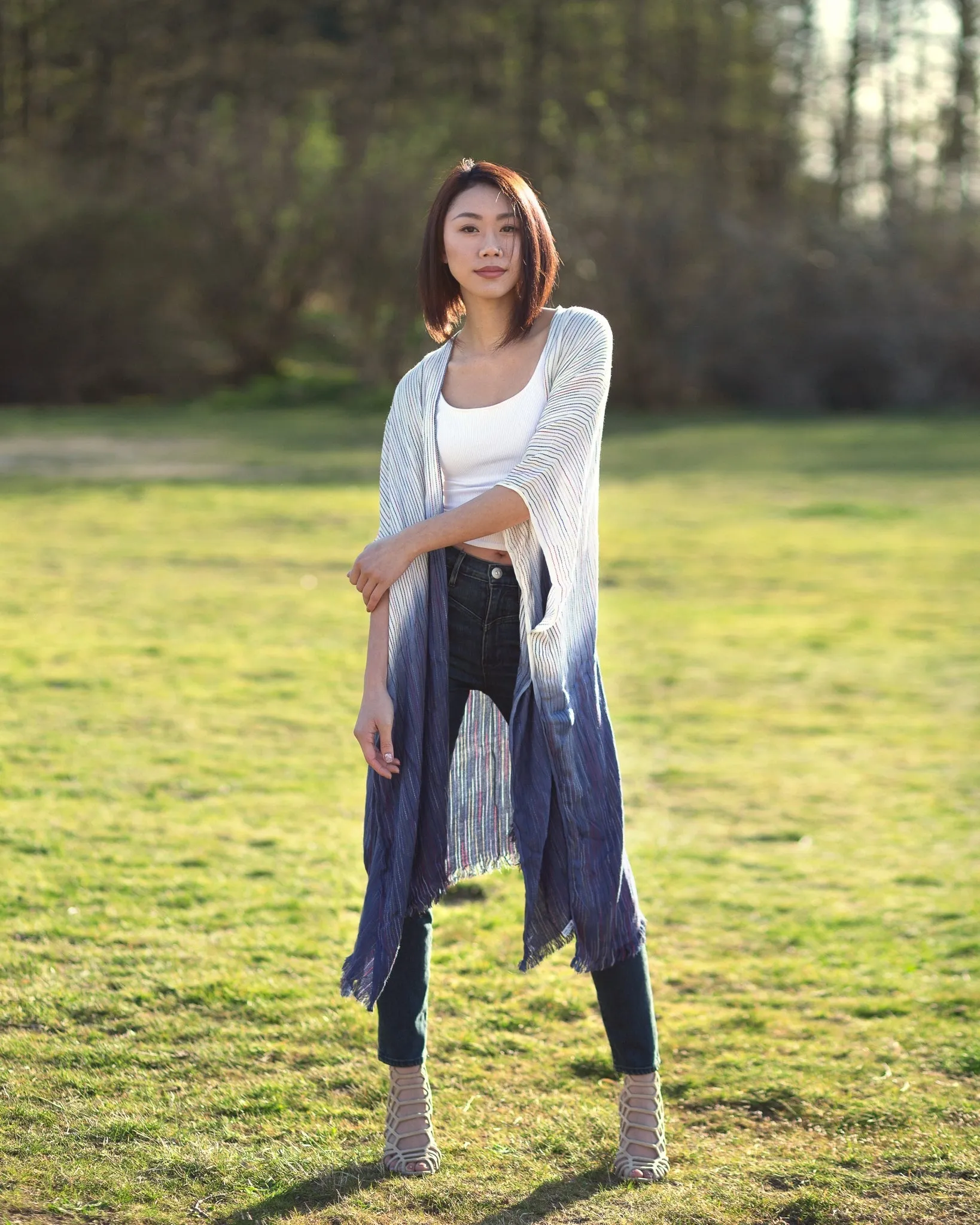 Nevaeh Ombre Kimono Beach Cover Up in Blue