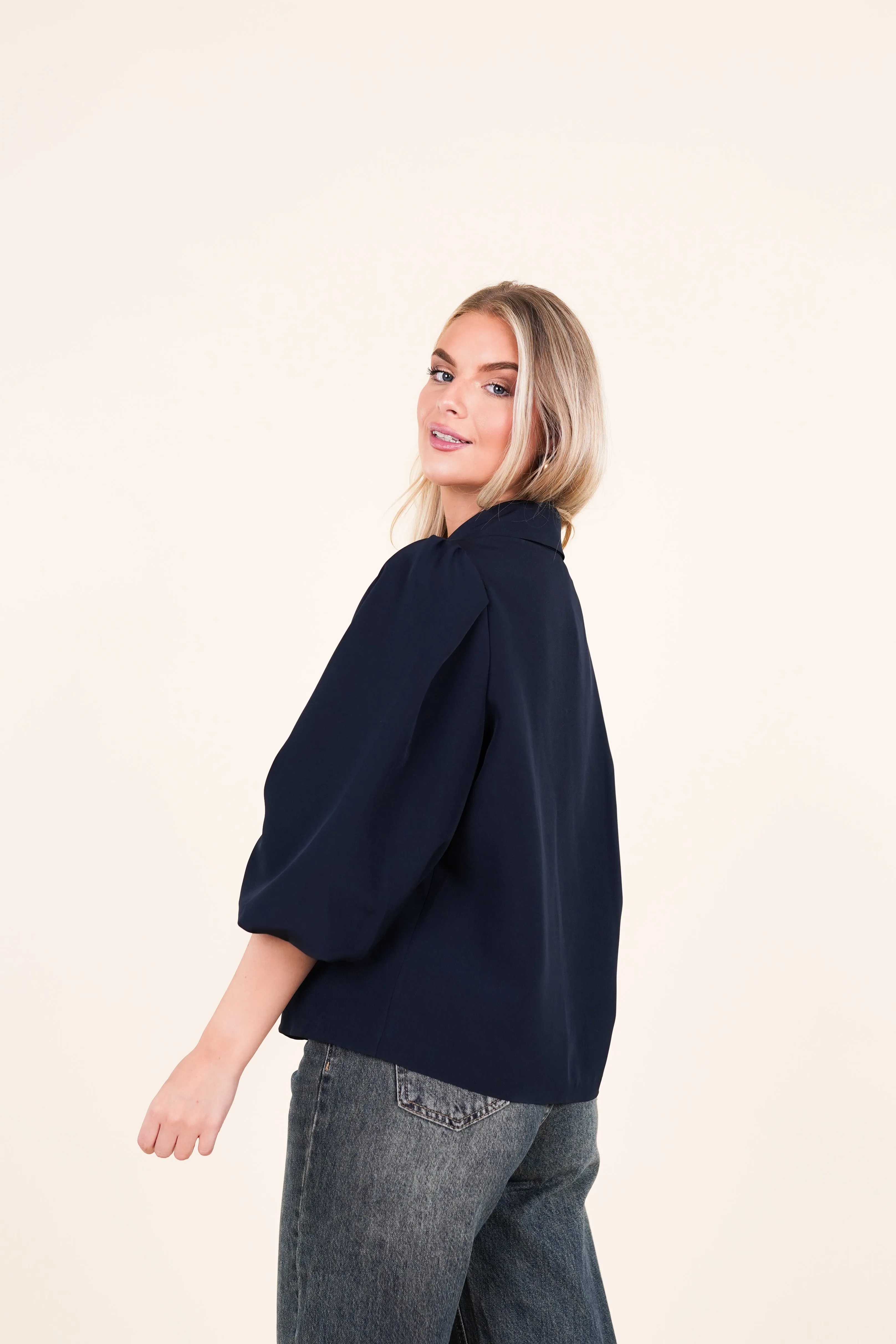 Oversized blazer met pofmouwen donkerblauw - Darcy