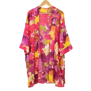 Pink abstract mix kimono Long