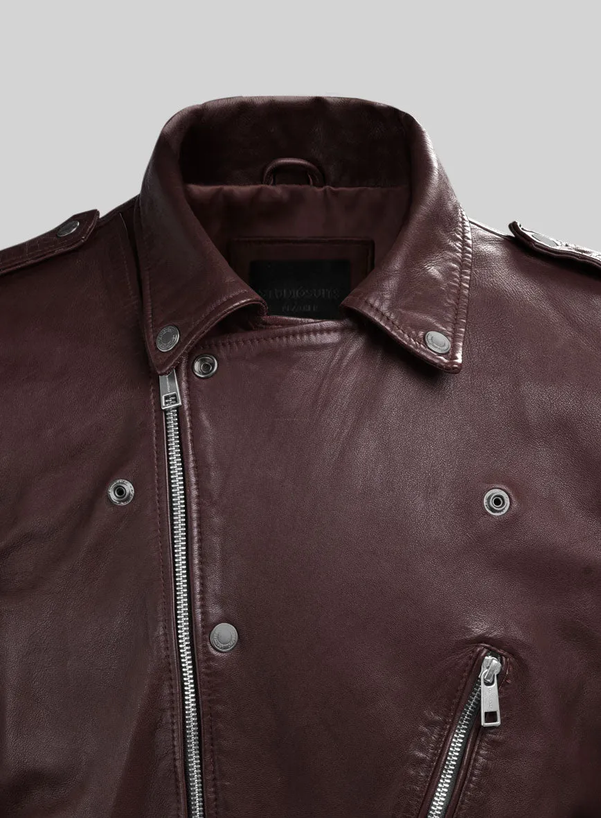 Revolt Burgundy Biker Leather Jacket