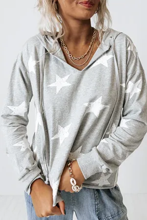 Star Raw Edge Drawstring Hoodie