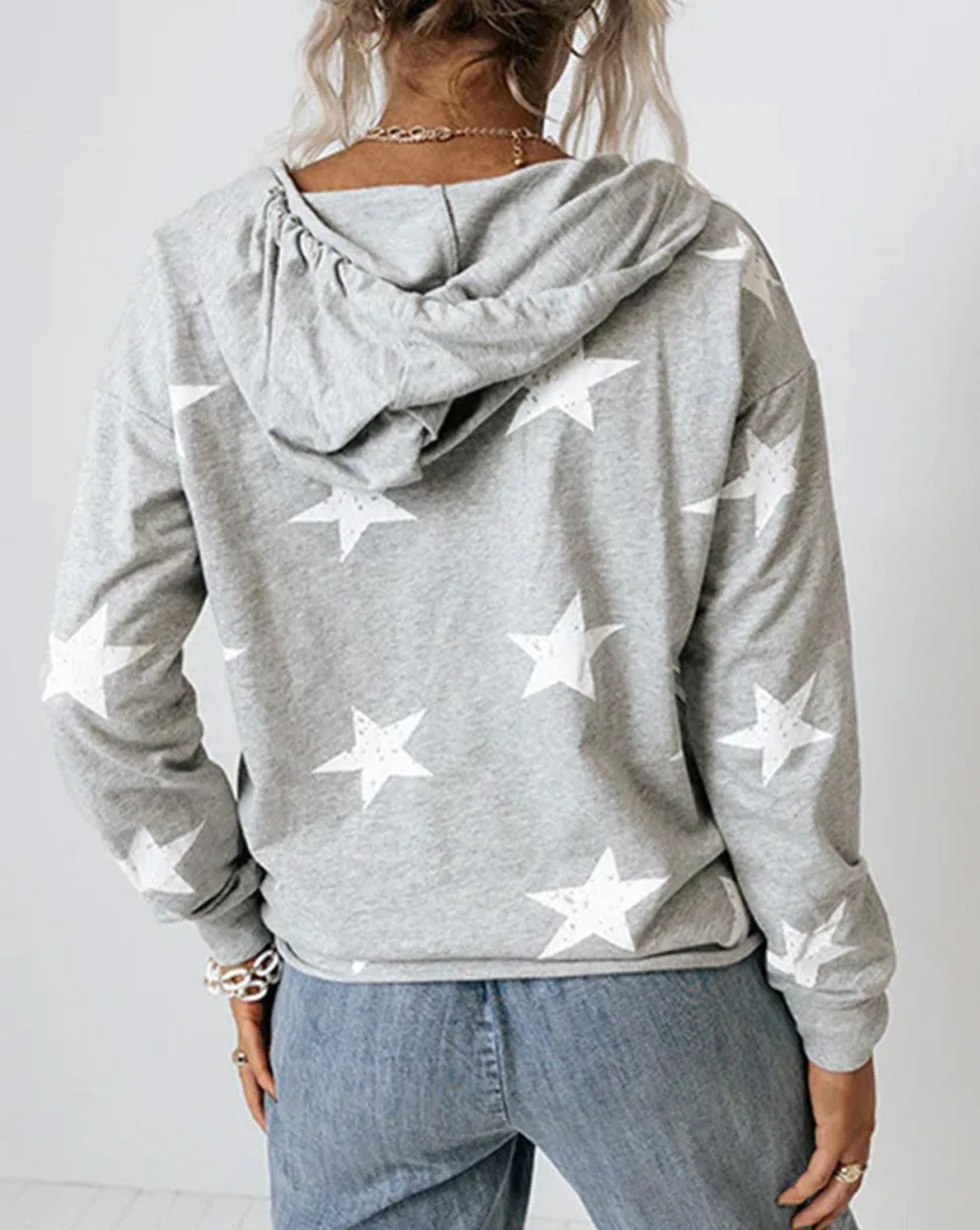 Star Raw Edge Drawstring Hoodie