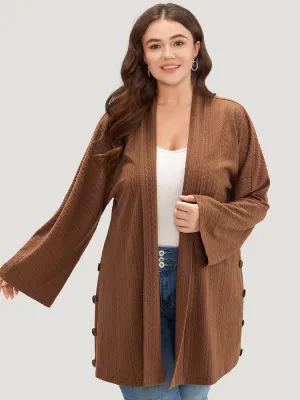 Texture Button Detail Open Front Kimono
