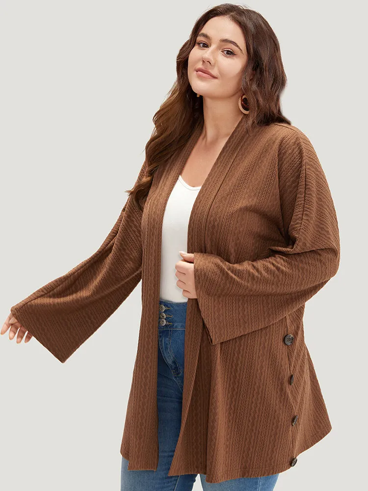 Texture Button Detail Open Front Kimono
