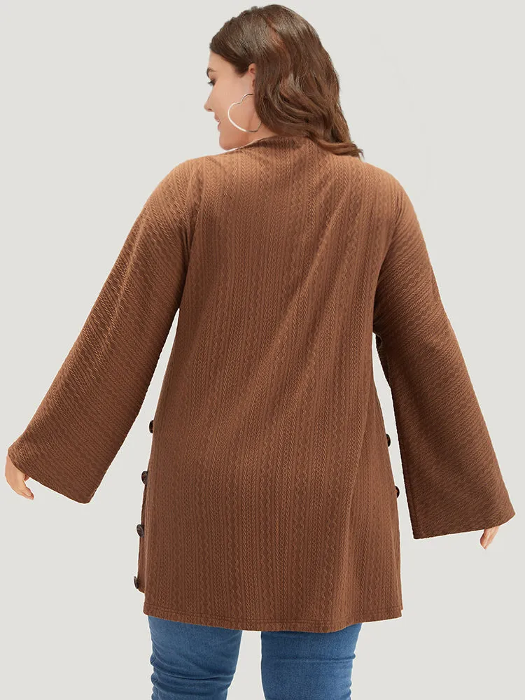 Texture Button Detail Open Front Kimono