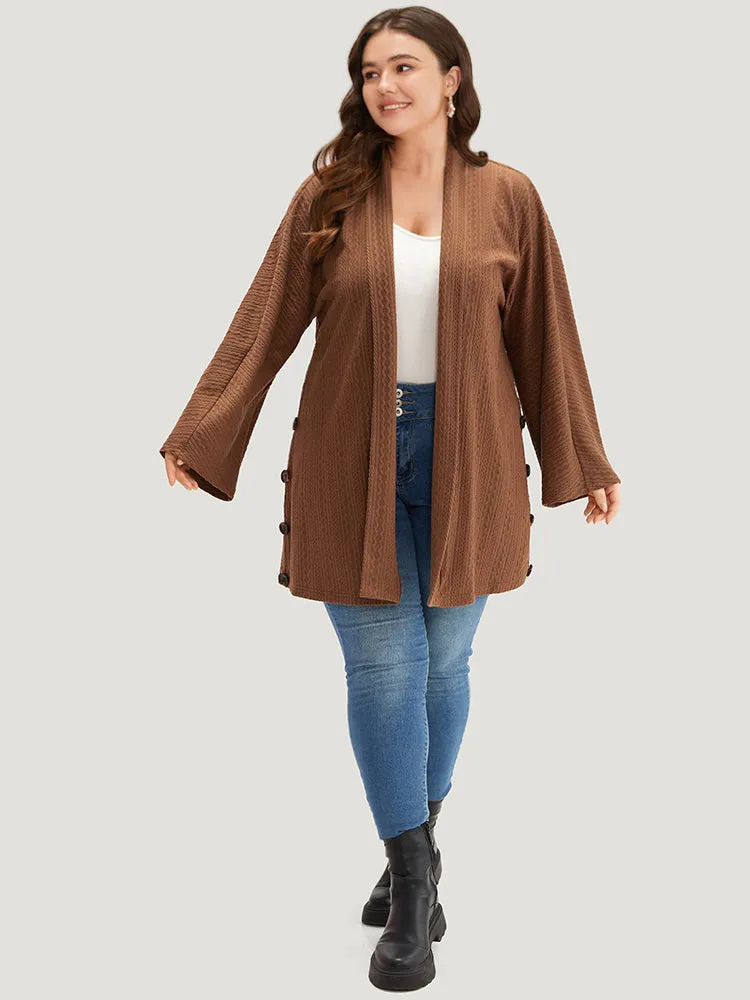 Texture Button Detail Open Front Kimono