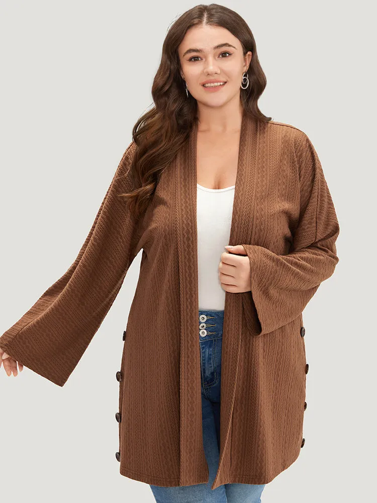 Texture Button Detail Open Front Kimono