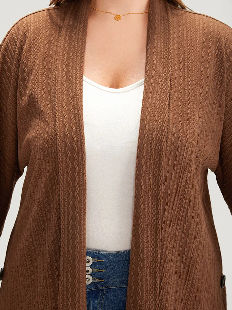 Texture Button Detail Open Front Kimono