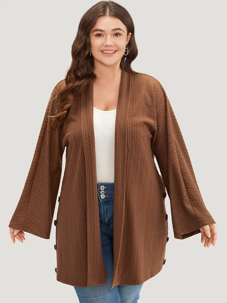 Texture Button Detail Open Front Kimono