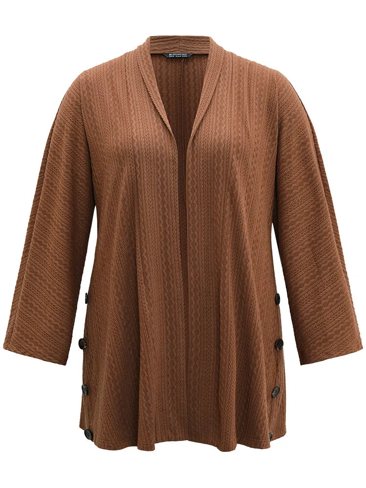 Texture Button Detail Open Front Kimono