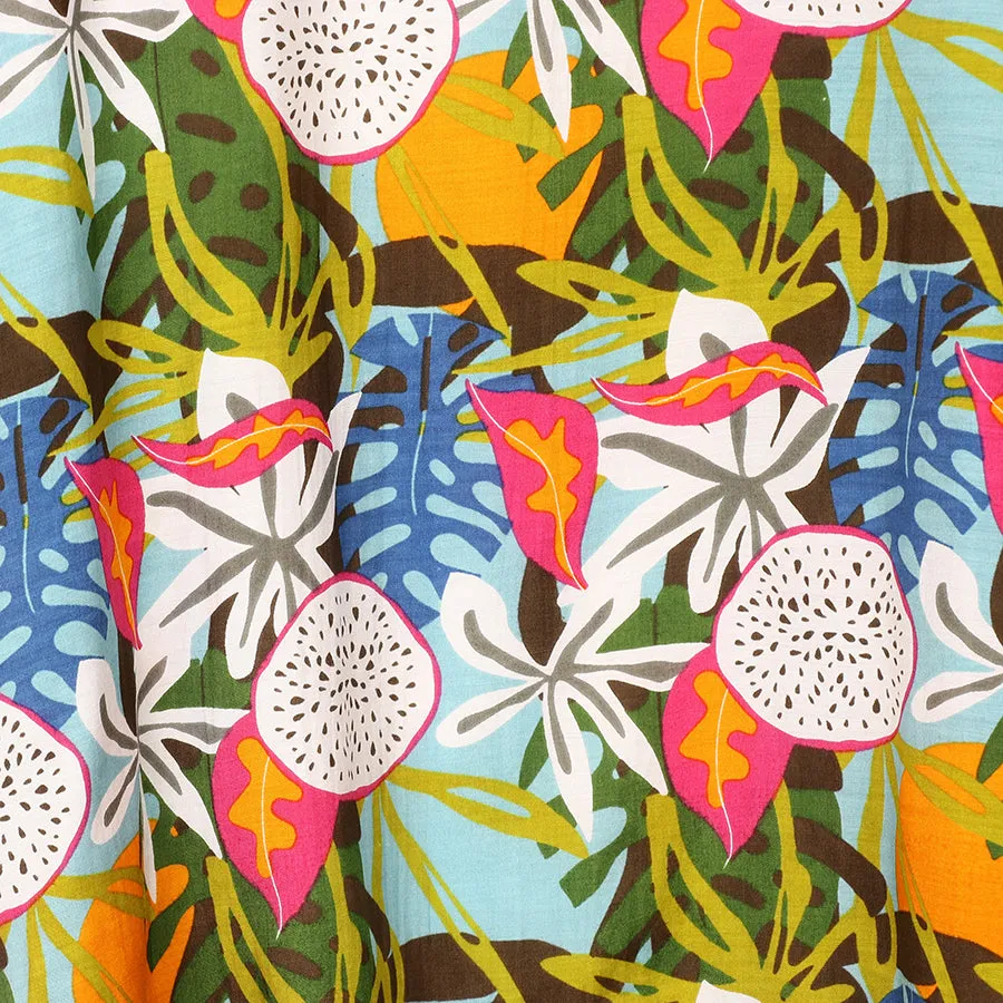 Tropical flower and Dragonfruit print kimono