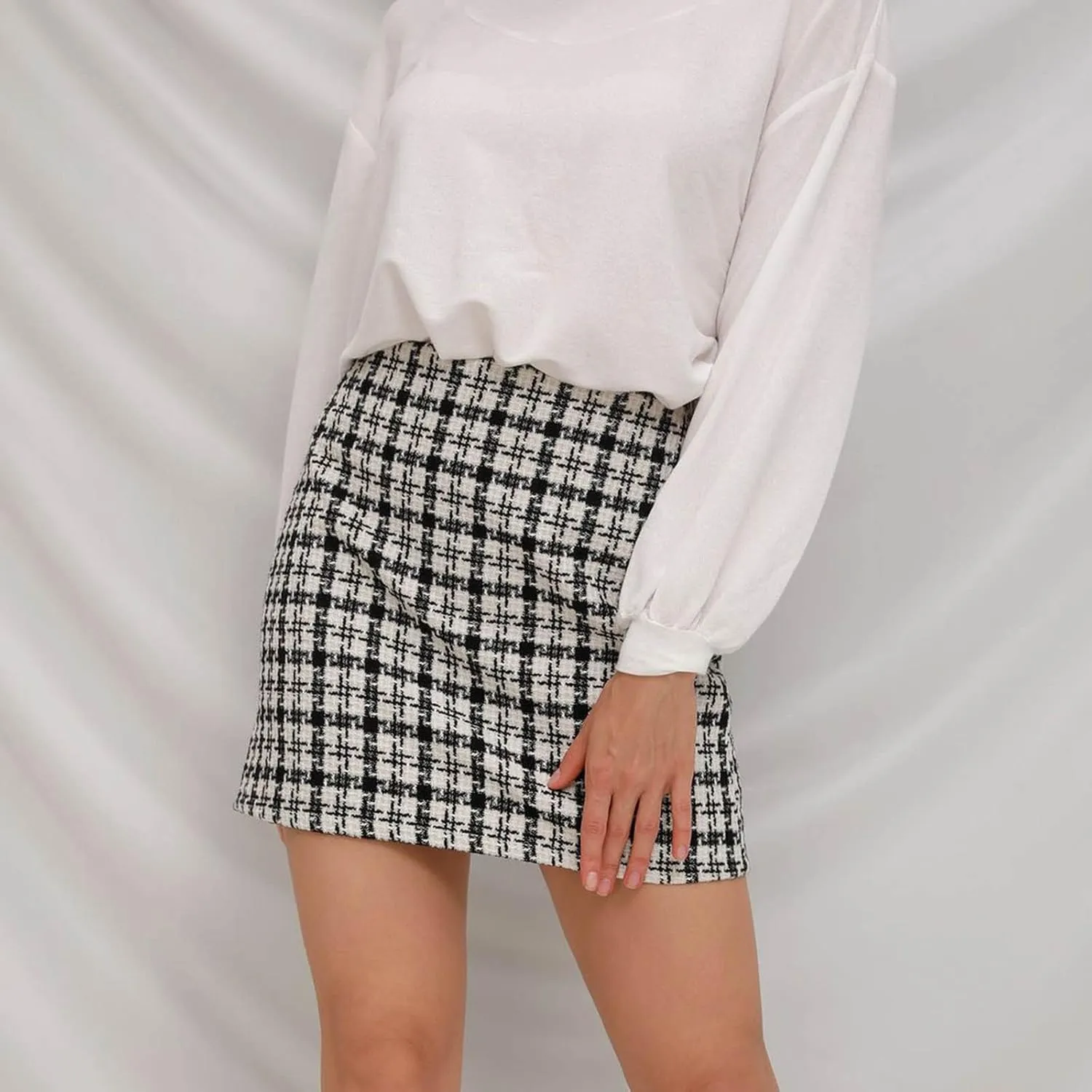 Women's Versatile Woolen Skirt Sexy High Waist Retro Skirt Dress Plaid A-line Short Trendy Casual Skirt Dresses,