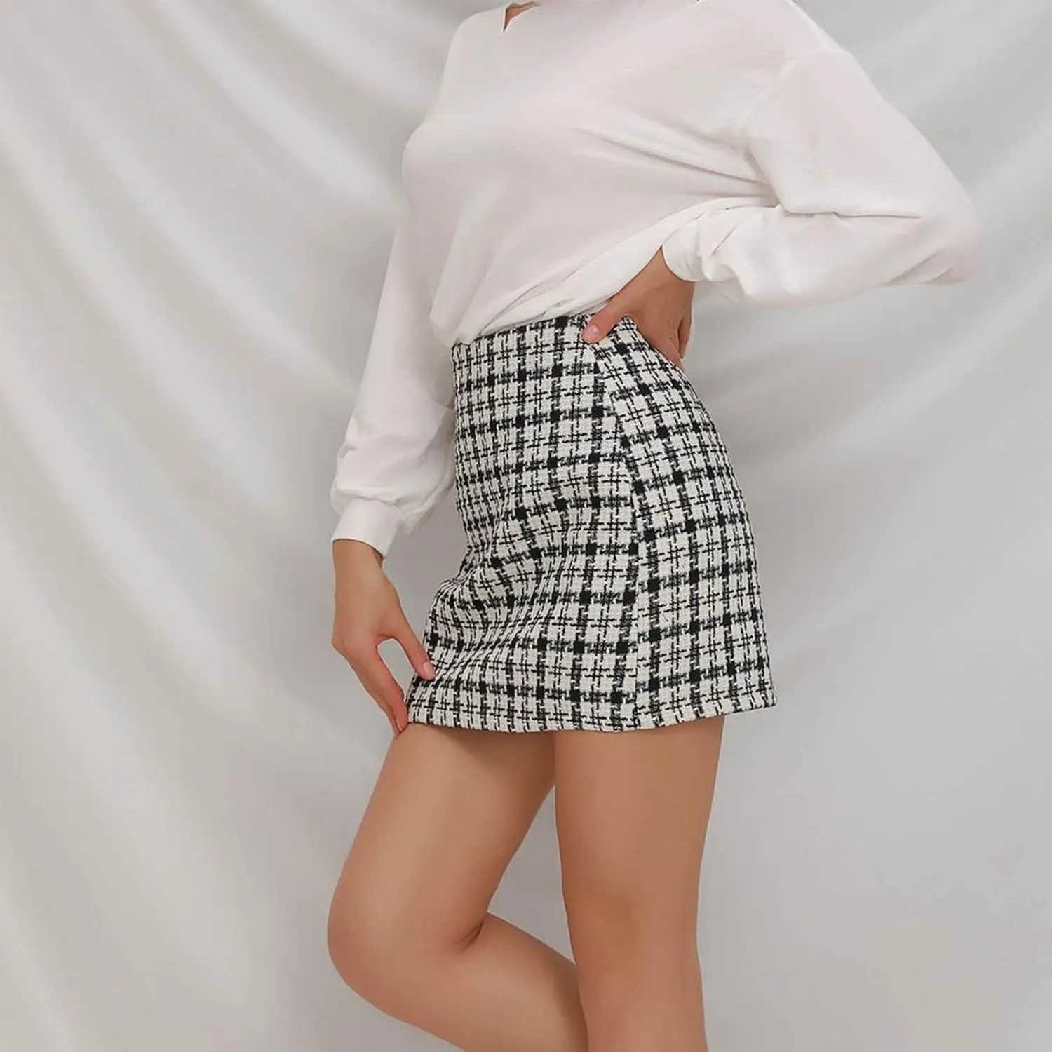 Women's Versatile Woolen Skirt Sexy High Waist Retro Skirt Dress Plaid A-line Short Trendy Casual Skirt Dresses,