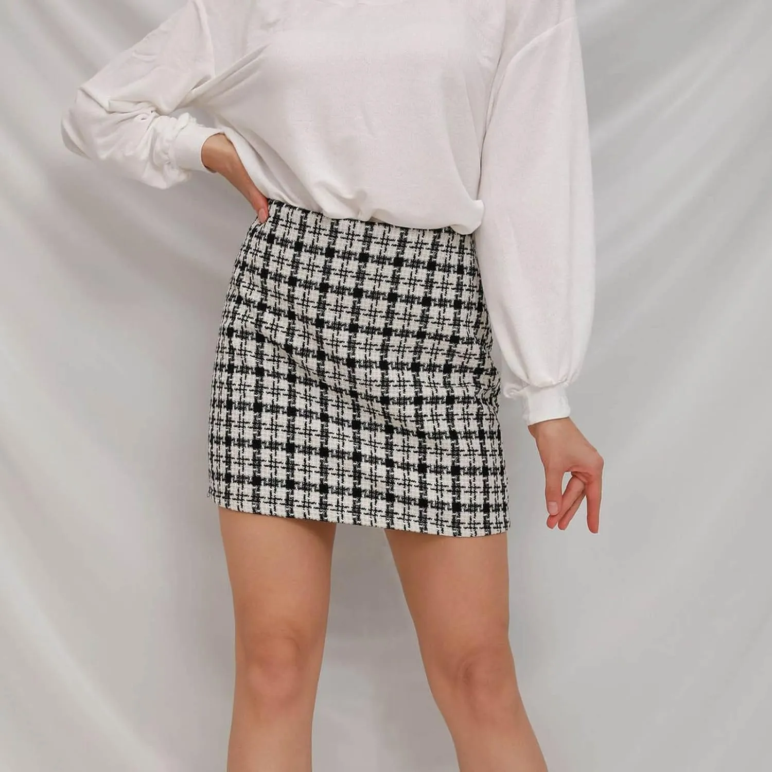 Women's Versatile Woolen Skirt Sexy High Waist Retro Skirt Dress Plaid A-line Short Trendy Casual Skirt Dresses,