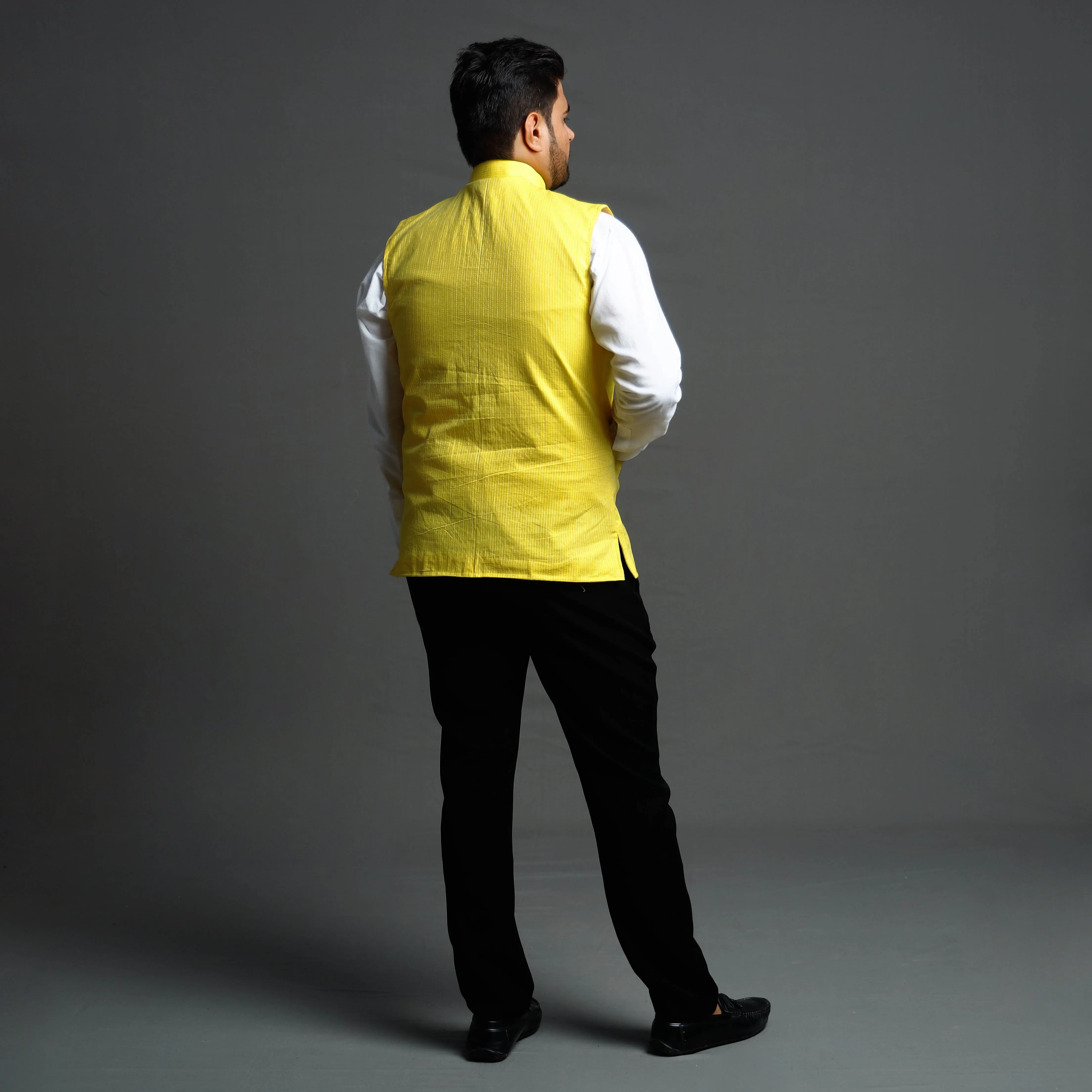 Yellow - Running Stitch Pure Cotton Men Nehru Jacket 18