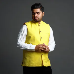 Yellow - Running Stitch Pure Cotton Men Nehru Jacket 18